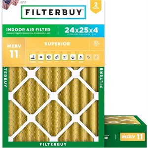 Filterbuy 24x25x4 Air Filter (2-Pack), Pleated MERV 11 Allergen Defense Replacement HVAC AC Furnace Filters (Actual Size: 23.75 x 24.75 x 3.63) - 1 of 4