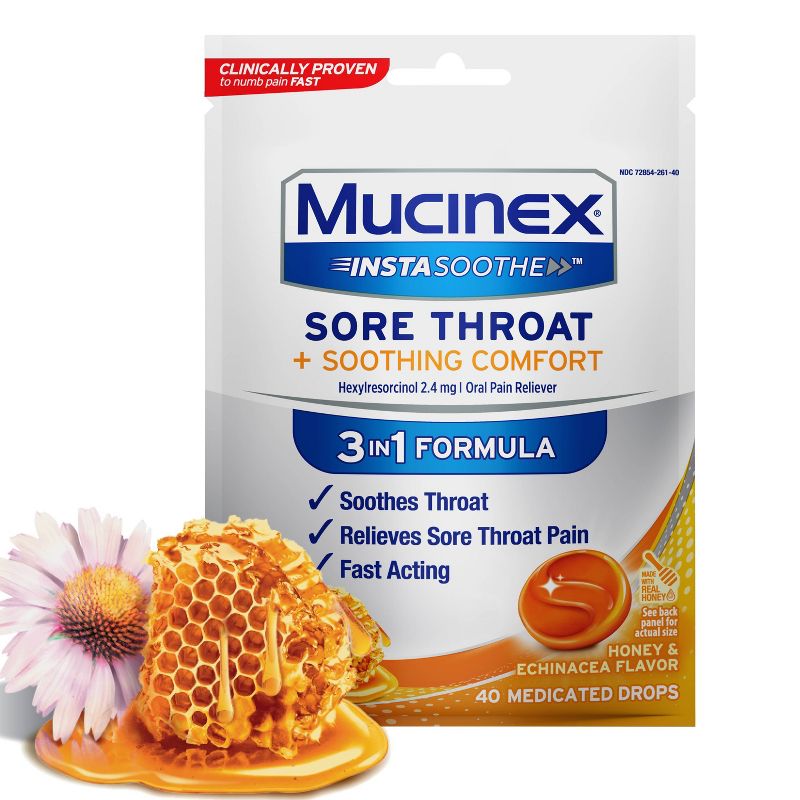 Mucinex Instasoothe Sore Throat Medicated Drops - Honey &#38; Echinacea - 40ct, 6 of 8