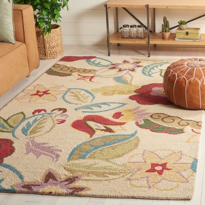Hand-Knotted Red Floral Round Wool Area Rug, 47"