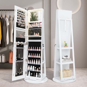 Costway 360° Swivel Jewelry Cabinet Organizer 3-Color LED Mirror with Built-in Lights Coffee/White/Black/Brown - 1 of 4