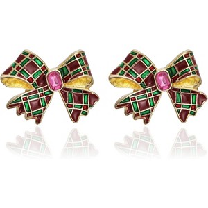Enamel Bow Christmas Stud Earrings for Women, Cute Holiday Jewelry. - 1 of 4