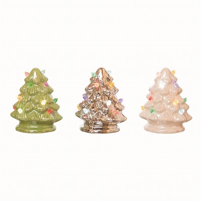 Transpac Ceramic Multicolor Christmas Light Up Tree Decor Set of 3