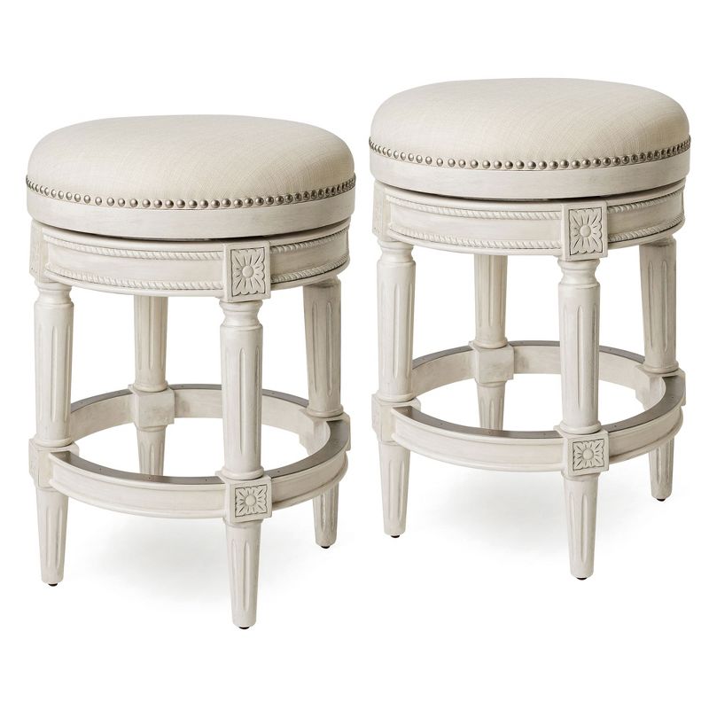 Maven Lane Pullman Backless Upholstered Kitchen Stool with Fabric Cushion Seat, Set of 2, 1 of 7