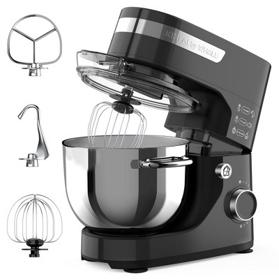 WHALL Stand Mixer,12-Speed Tilt-Head Electric Kitchen Mixer with Dough Hook/Wire Whip/Beater, Stainless Steel Bowl Black