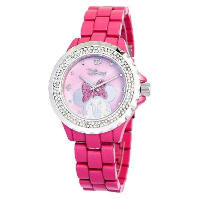 Women's Disney Minnie Mouse Enamel Sparkle Watch - Pink