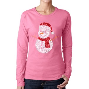 LA Pop Art Christmas Snowman - Women's Word Art Long Sleeve T-Shirt - 1 of 4