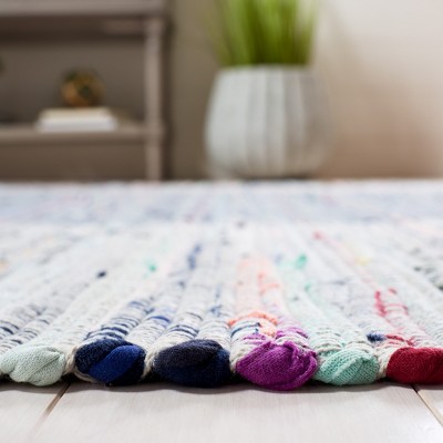 Handwoven Whimsical Purple & Blue Flatweave Rag Rug - 5x8 Feet