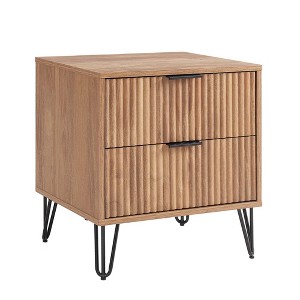 Sapphtopaz Modern Nightstand with 2 Vertical Textured Drawers Bedside Table with Splayed Gold Metal Legs & Handles Night Stand for Bedroom - 1 of 4