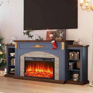 80" W Farmhouse Electric Fireplace Mantel - Holds 90” TV Stand - 1 of 4