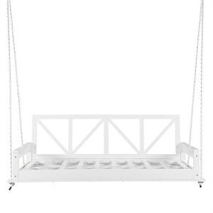 COWLOWN Acacia Wood Twin-Size Hanging Swing Bed, 350lb Capacity for Outdoor Lounging - 1 of 4