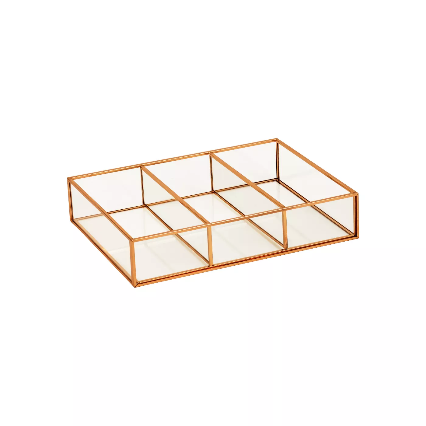 3 Compartment Horizontal Glass & Metal Vanity Organizer Copper Finish 10"X7.5"X2" - Threshold™ - image 1 of 1
