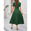 Womens High Waisted V Neck Summer Dress Puff Short Sleeve Casual A Line Flowy Maxi Dress - 4 of 4