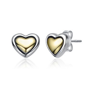 Guili Two-Tone Sleek Heart Stud Earrings Featuring a Modern Mixed Metal Design for a Chic, Minimalist, and Versatile Everyday Style - 1 of 3