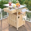 40.5 in Wood Color Outdoor Kitchen Cart with Stainless Steel Top Drop Leaf Drawer and Wheels Solid Wood Grill Island for Patio or Garden-The Pop Home - 2 of 4