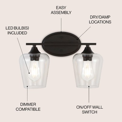 Jayne 16" Oil-Rubbed Bronze and Clear Glass Vanity Light