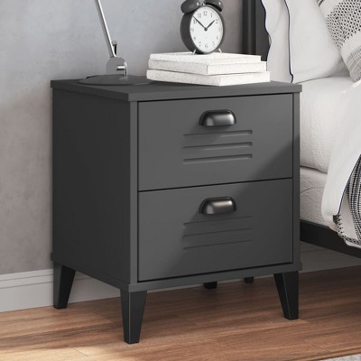 vidaXL VIKEN Bedside Cabinet Anthracite Gray Engineered Wood, With 2 Drawers