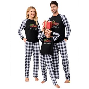 Clearlove Christmas Pajamas Contrast Color One Piece Pajamas Long Sleeve Shirts Casual Matching Sets for Kids - 1 of 4