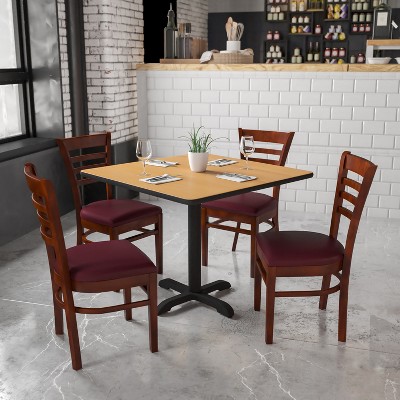 Elegant Mahogany Wood Ladderback Side Chair with Burgundy Vinyl Seat