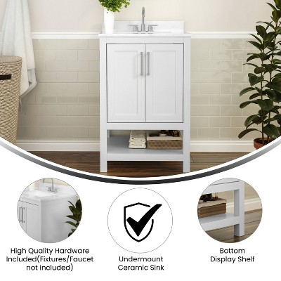 Vivien 24" White Composite Freestanding Bathroom Vanity with Ceramic Sink