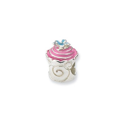 Black Bow Jewelry Sterling Silver Pink Enameled Cupcake Bead Charm