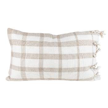 Taupe Plaid 14X22 Hand Woven Filled Outdoor Pillow - Foreside Home & Garden