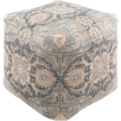 Livabliss Samsun 18"H x 18"W x 18"D Traditional Pale Blue Pouf: Cotton Square Classic Pattern Unupholstered