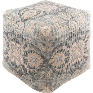 Livabliss Samsun 18"H x 18"W x 18"D Traditional Pale Blue Pouf: Cotton Square Classic Pattern Unupholstered - 1 of 4