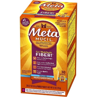 Metamucil - On-The-Go 4-in-1 Fiber Sugar-Free Orange Flavor, 30 Count, 6.1 Oz