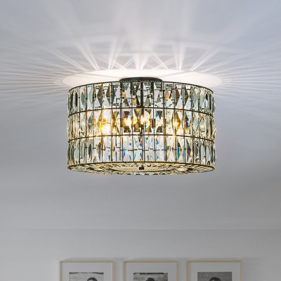 ALOADECOR W20 in 4 Light Modern Farmhouse Round Crystal Flush Mount Lighting Elegant Drum Crystal in Matte Black for Dining Room