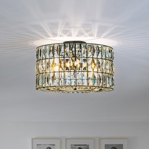 ALOADECOR W20 in 4 Light Modern Farmhouse Round Crystal Flush Mount Lighting Elegant Drum Crystal in Matte Black for Dining Room - 1 of 4