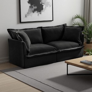 2-Seater Chenille Slipcovered Deep Seat Sofa with Detachable Cover & High Back Pillows - 1 of 4