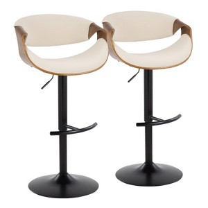 LumiSource Set of 2 Curvo Adjustable Barstools Walnut Fabric/Black Metal - 1 of 4
