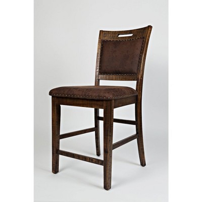 Rustic Brown Wood and Leather Counter Stool Set