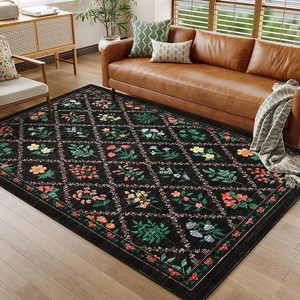 Washable Non-Slip Runner Rug - Floral Farmhouse Kitchen/Bath Mat, Stain-Resistant for Entryway, Bedroom, Laundry, Hallway - 1 of 4
