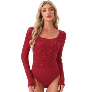 INSPIRE CHIC Women's Metallic Shiny Dots Square Neck Long Sleeve Bodysuits - 1 of 4