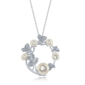 Bella Silver Sterling Silver FWP & Leafs Design Round Necklace - Silver - 16+2 Inch - 1 of 2