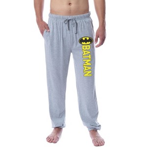DC Comics Men's Batman Vintage Classic Bat Logo Sleep Jogger Pajama Pants Grey - 1 of 3