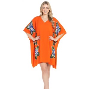 HAPPY BAY Women's Vacation Beachwear Oversized Swim Suit Summer Loose Party Bathing Suit Cover Ups 1X-2X Orange Floral