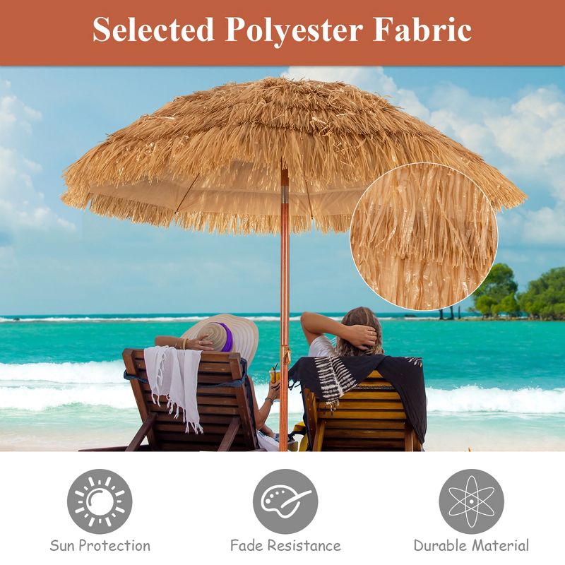 Costway 6.5 FT Thatched Beach Umbrella Tilt Tiki Hawaiian Patio Portable, 5 of 11
