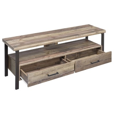 Transitional Weathered Pine and Black 59" TV Console with Cabinet