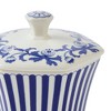 Spode Blue Italian Steccato Vase, 5.2-Inch Porcelain Hexagonal Accent with Stripe & Floral Scroll - Ideal for Living, Dining Room - 3 of 4