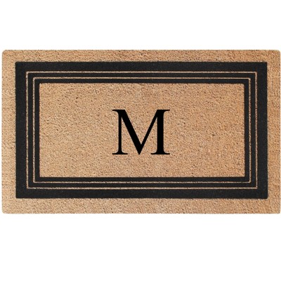 A1HC Natural Coir and PVC Backing 18"x30" Classic Border Monogrammed Flock Door Mat, Anti-Shed Doormat