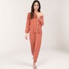 Anna-Kaci Lounge Women's Long Sleeve Button Front Pajama Set with Contrast Piping Trim - 4 of 4