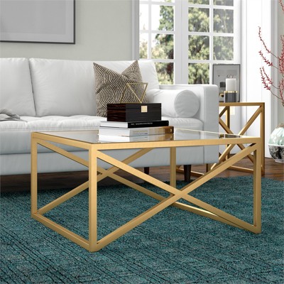 Calix 32'' Brass and Glass Square Modern Coffee Table