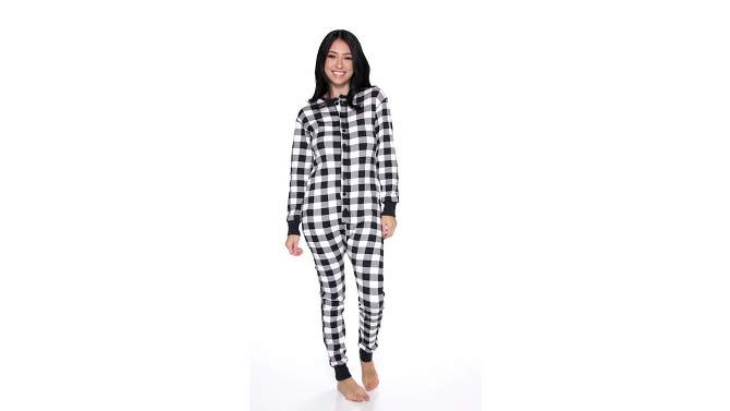 Silver Lilly - Slim Fit Women's Buffalo Plaid One Piece Pajama Union Suit with Functional Panel, 2 of 8, play video
