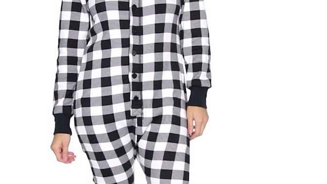 Silver Lilly - Slim Fit Women's Buffalo Plaid One Piece Pajama Union Suit with Functional Panel, 2 of 8, play video