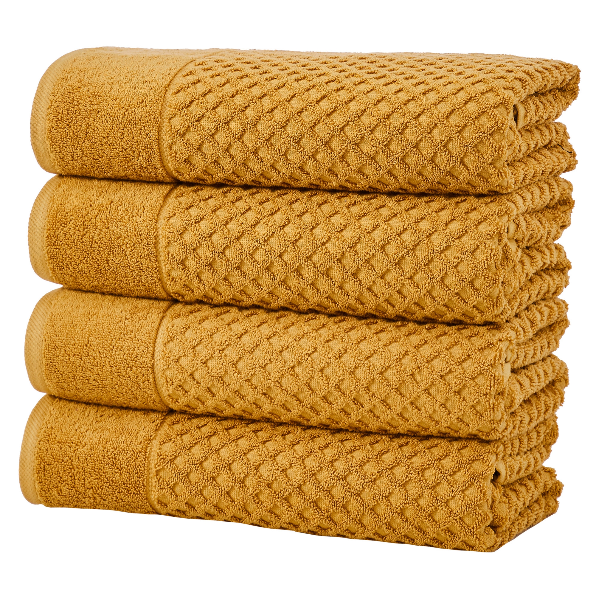 Cotton Quick-Dry Waffle Textured Towels - Great Bay Home (4 Pack Bath Towels, Marigold)