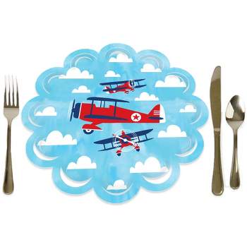 Big Dot of Happiness Taking Flight - Airplane Vintage Plane Baby Shower or Birthday Party Round Table Decorations Paper Chargers Place Setting For 12