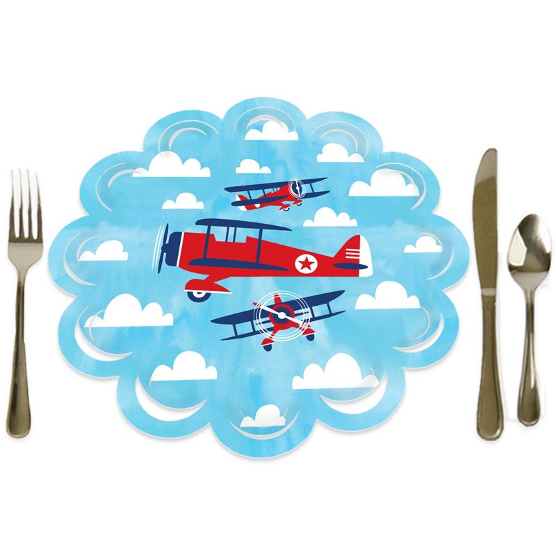 Big Dot of Happiness Taking Flight - Airplane Vintage Plane Baby Shower or Birthday Party Round Table Decorations Paper Chargers Place Setting For 12, 1 of 9