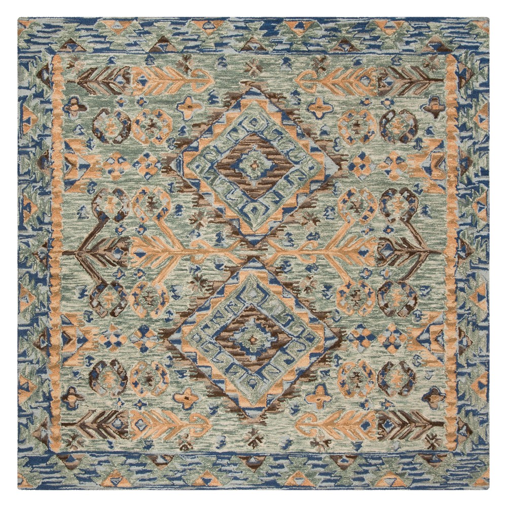 7'x7' Medallion Tufted Square Area Rug Blue/Beige - Safavieh